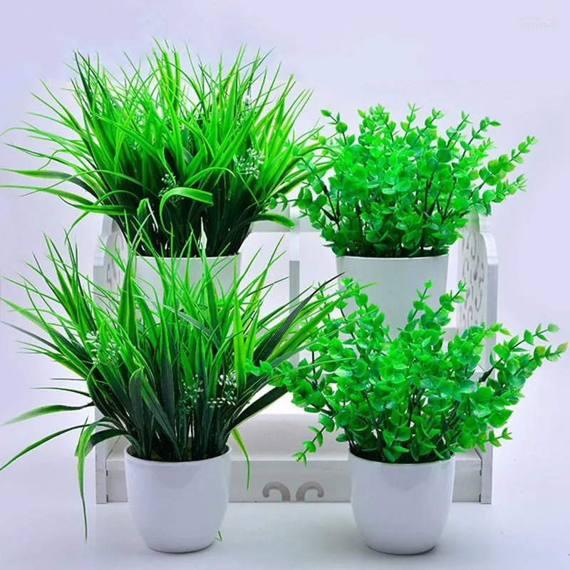 Decorative Flowers Artificial Flower Plants Potted Green Leave For Wedding Party Decoration Plant Grass Simulation