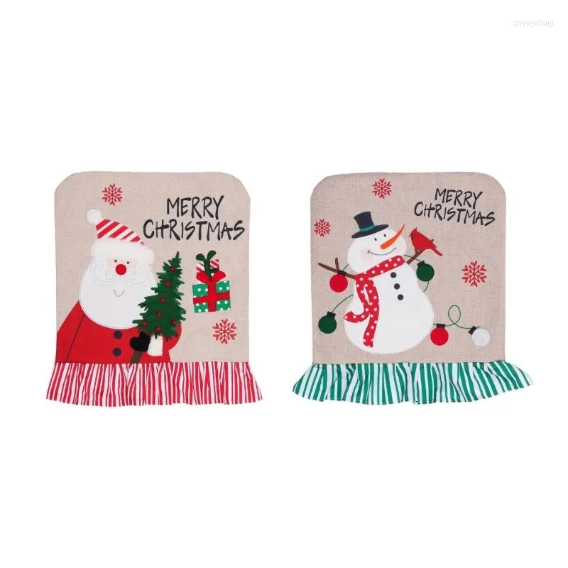 Stol täcker julomslag Santa Claus Snowman Dinner Slipcover för matsal
