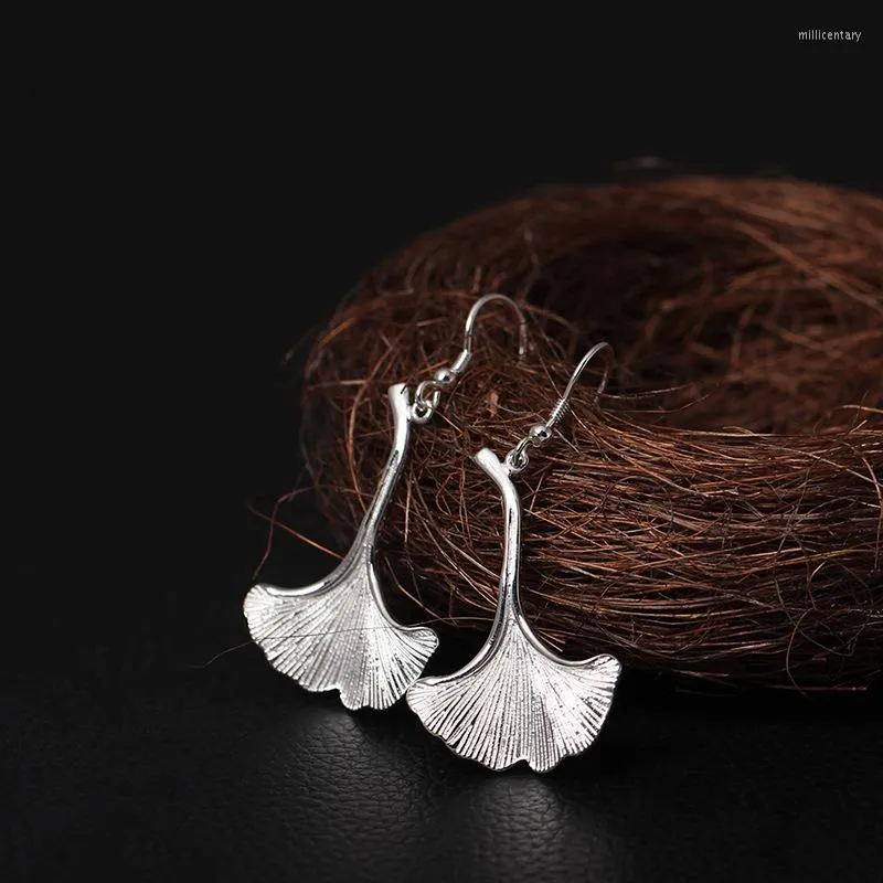 Dangle Earrings Flyleaf 925 Sterling Silver Ginkgo Leaves Long Drop For Women High Quality Fashion Lady Gift Sterling-silver-jewelry