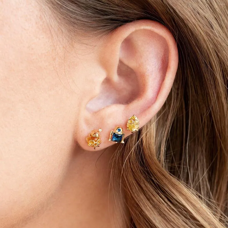 Boucles d'oreilles étalons INS CARTOONE Alien Zircon Vintage Colorful Gold-plated Robot Earge pour les femmes Bijoux de la mode des filles