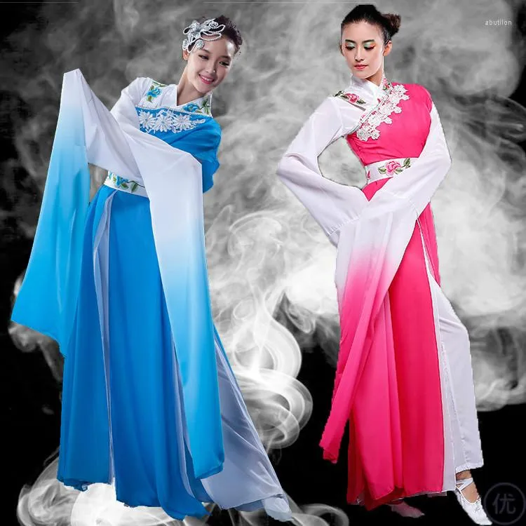 Scena noszona chińskie taniec folk klasyczne kostiumy Jing Hong Performance odzież Rękaw wodny Yangko