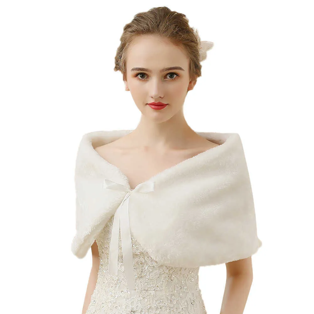 Ivory Faux Rabbit Fur Shawls with Ribbon Tie Ladies Wrap and Scarf for Wedding Dresses Light Luxury Shrug and Stoles