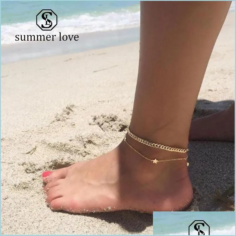 Anklets High Quality Fashion Pentagram Double-Layered Anklet Bracelet Designer Jewelry Women Drop Delivery 2021 Mjfashion Dhu Otrqd