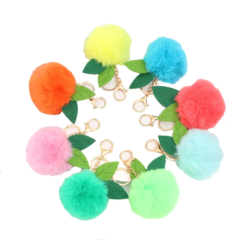 Solid Color Fur Ball Keychain Leaf Plush Keychain Pendant Bag Decorative keyring Gift Key Chain