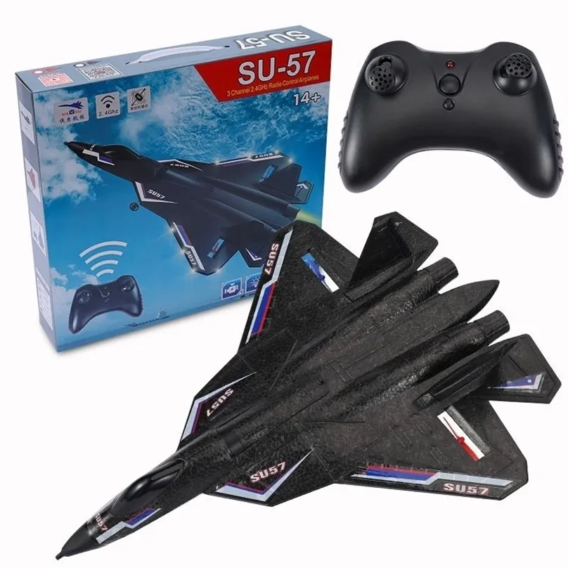 ElectricRC Aircraft SU57 SU35 RC Plane Radio Remote Control Airplane With Light Fixed Wing Hand Throwing Foam Electric Model Toys For Kids 221028