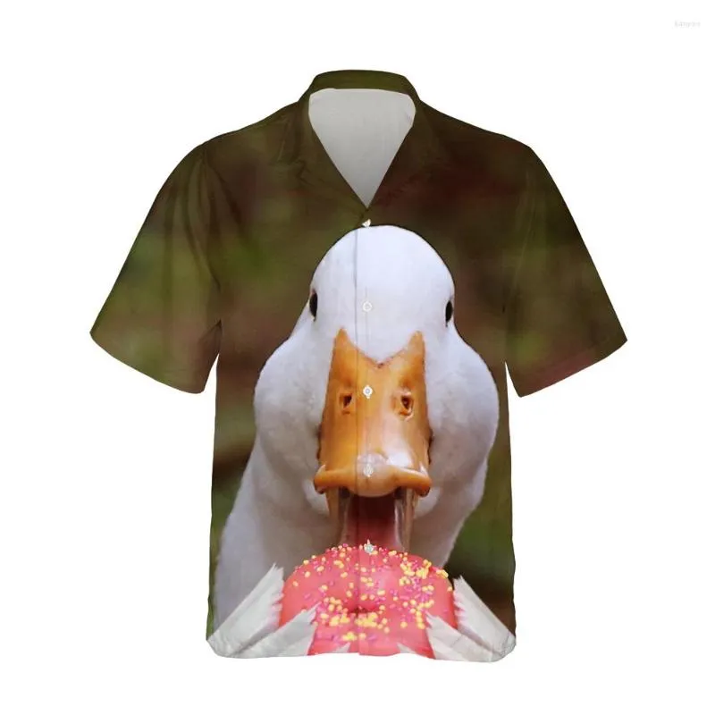 Men's Casual Shirts Jumeast 3d Funny Duck Eat Apple Printed Hawaiian Shirt Men Short Sleeve Cute Animal Streetwear Plus Size Fashion Tops