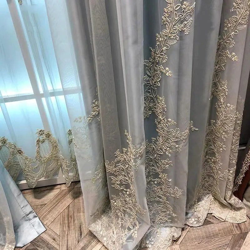 Curtain & Drapes Luxury Embroidered Tulle Curtains For Bedroom Embossed Floral Romantic Sheer Delicate Rustic Window Treamnet M201CCurtain