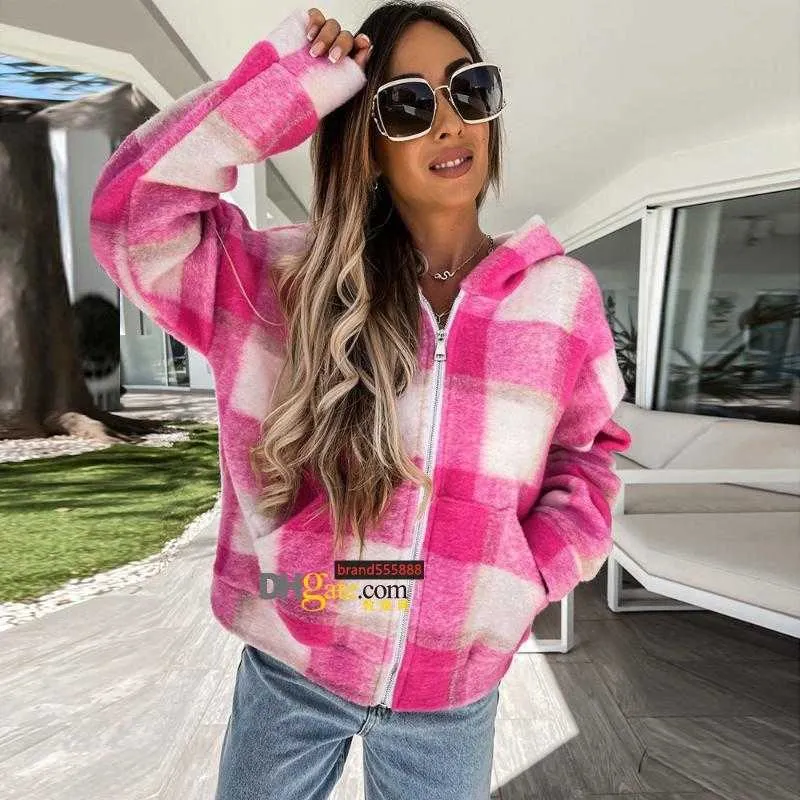 Womens Coats Pink And White Checkered Jacket Woman Jacket