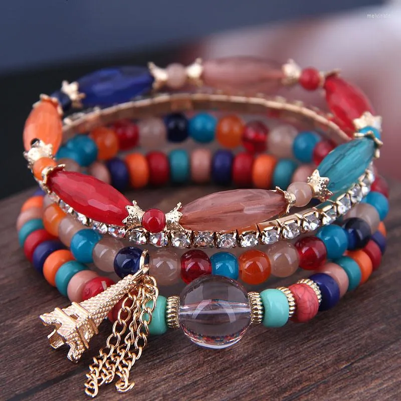 Bracelets porte-bonheur bracelets de mode pour femmes à la mode Simple coloré acrylique cristal perle tour gland multi-couche bijoux