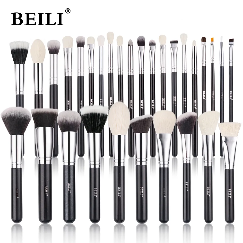 Make -upgereedschap Beili Zwarte borstels Set professionele natuurlijke geit haar foundation poeder contour oogschaduwmake -up 221028