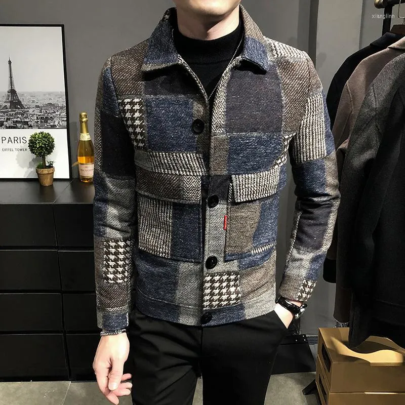 Camicie casual da uomo JDDTON 2022 Autunno Inverno Menswear Risvolto Giacca senza cappuccio da uomo Slim Plaid Fleece JE696