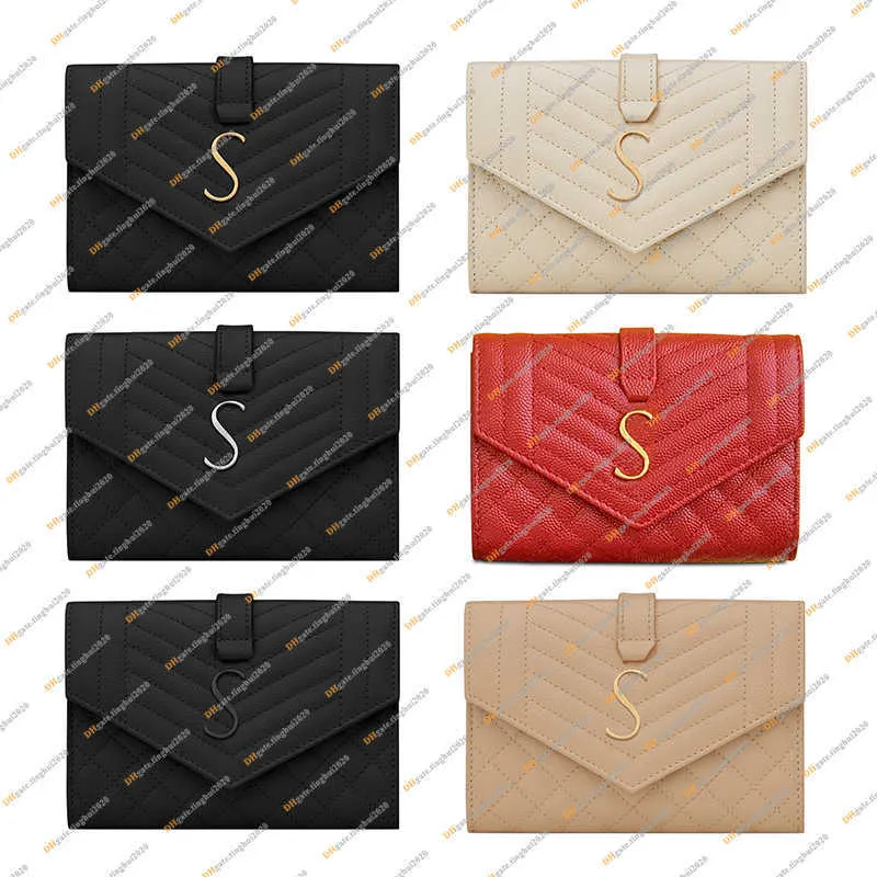 Ladies Fashion Designer Luxury Caviar Matelass Envelope Wallet Grain de Poudre präglad lädermynt Purse Key Pouch Card Holder High