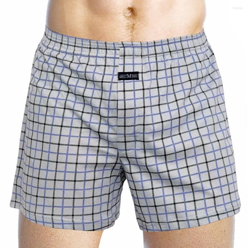 Vêtements de nuit pour hommes hommes décontracté lâche Plaid bas de sommeil été doux jambe large coton Boxer court maison porter des sous-vêtements gaze sous-pantalon