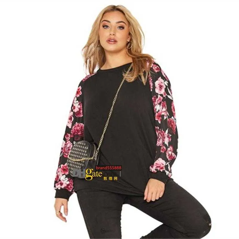 Women plus size Hoodies Sweatshirts fall winter clothes cycling plain panelled S-5XL pullover print Floral outerwear crew neck long sleeve sportswear stylish 04361