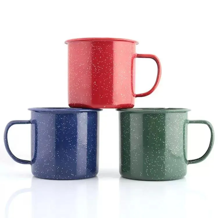 Nouveaux tasses en acier inoxydable Sublimation émail tasses à café logo personnalisé gobelets en métal avec poignée et couvercle mer expédition RRA338