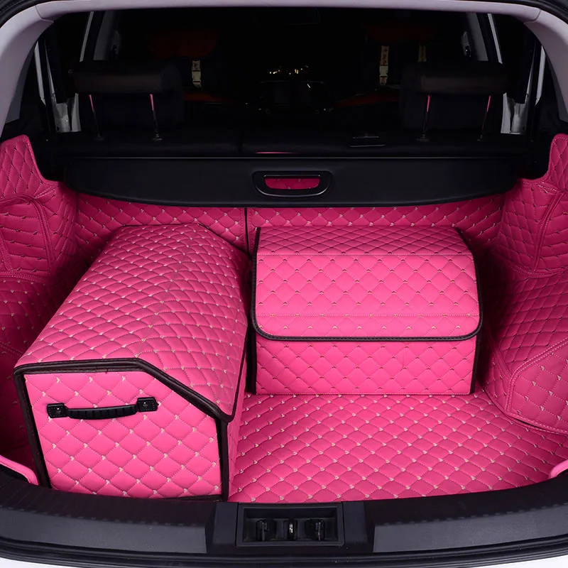 سيارة منظم صندوق السيارة صندوق تخزين حقيبة أدوات القمامة التلقائية قابلة للطي لتخزين السيارة الكبيرة تخزين إكسسوارات داخلية للسيارة الوردي/الأزرق الخط