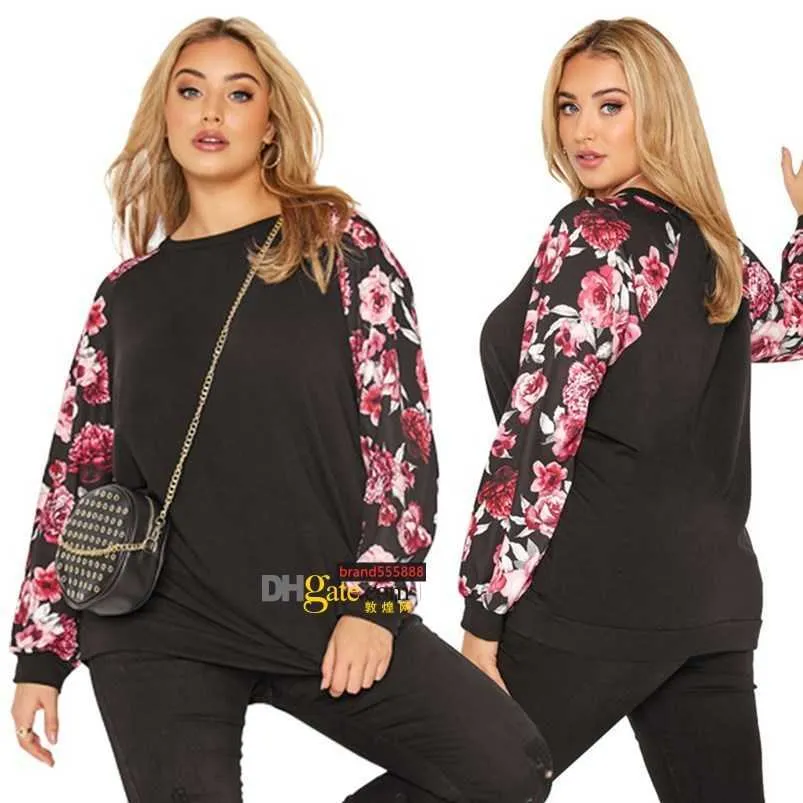 Mujeres tallas grandes Sudaderas con capucha Sudaderas otoño ropa de invierno ciclismo con paneles lisos S-5XL estampado de jersey Prendas de abrigo florales cuello redondo manga larga