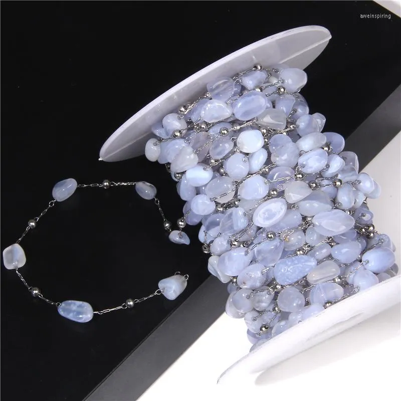 Perles 50-100 cm pierre aigue-marine naturelle chaîne en acier inoxydable chaînes de perles Reiki irrégulières pour bricolage boucles d'oreilles anneaux