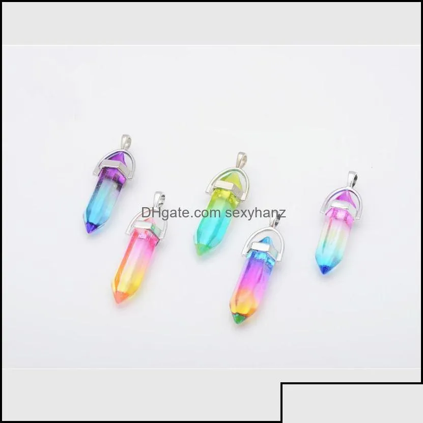 Charms Jewelry Findings Components Colours Hexagon Prism Pendants Crystal Clear Chakras Gem Stone Fit Earrin Dhfjq Drop Delive Otesd