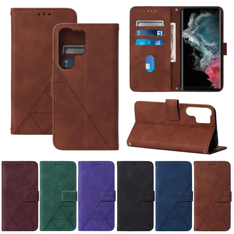 Business-Leder-Geldbörsenhüllen für Samsung A14 5G S23 Ultra Plus Moto Edge 30 G62 5G G32 X30 Pro S30 ID-Kartensteckplatz Drucklinien Handgefühl Hautgefühl Halter Flip Cover