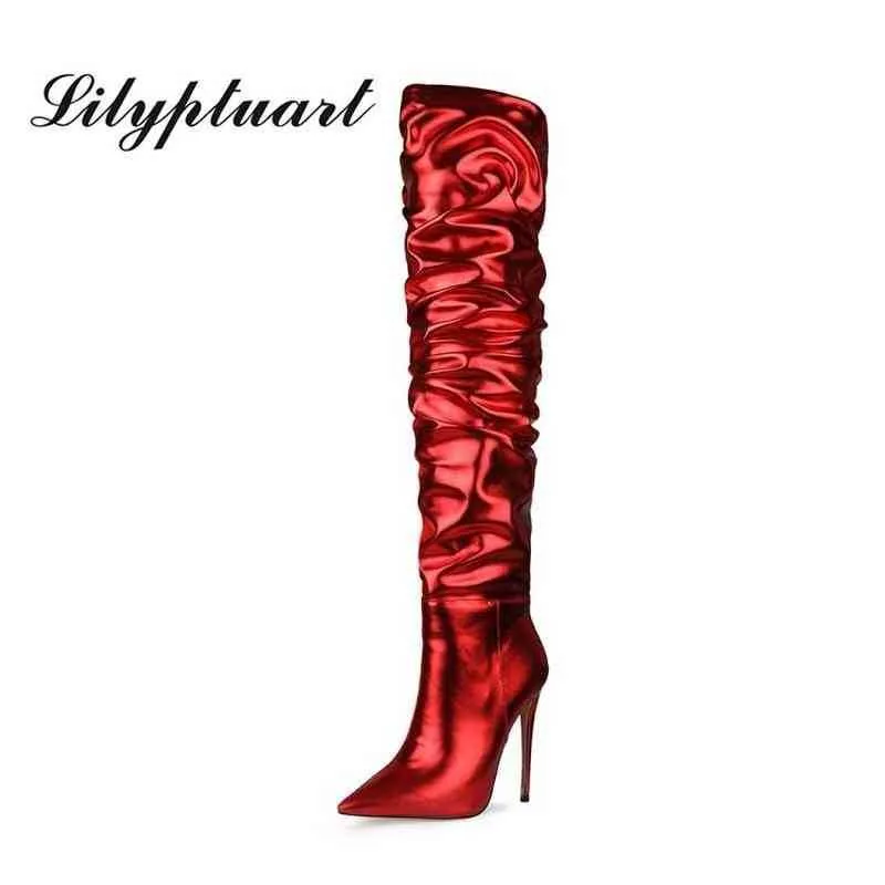 Boots British Style Sexy Super High Stiletto Heel Women Over Knee Pleats Fashion Woman Shoes Heels 220901