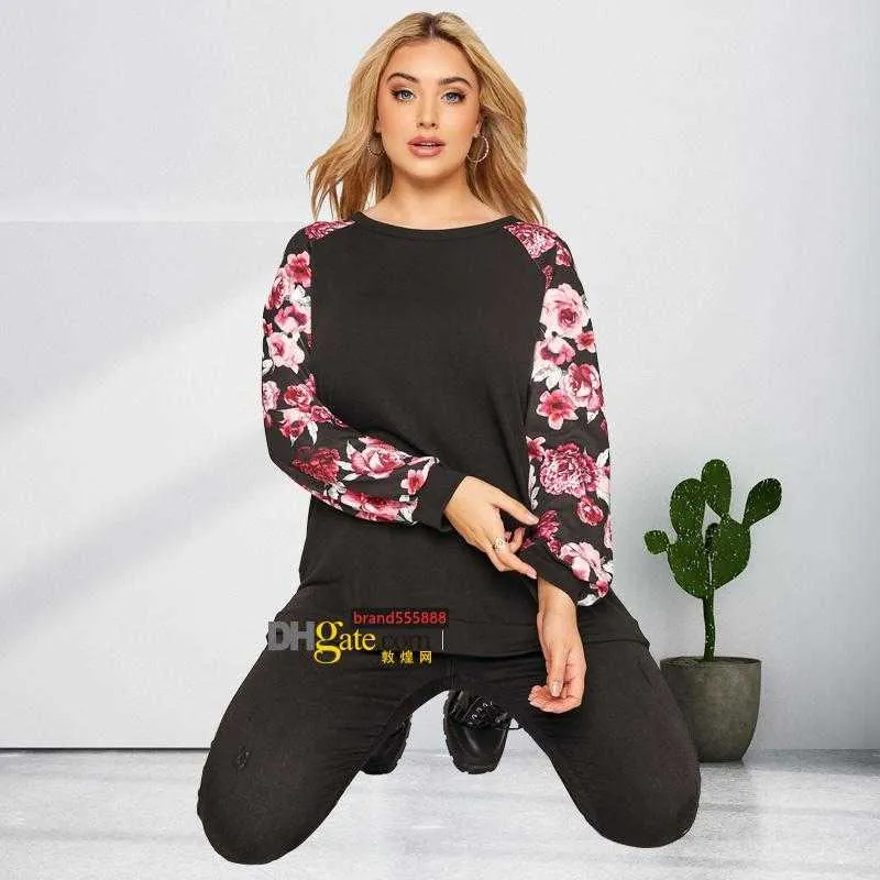 Women plus size Hoodies Sweatshirts fall winter clothes cycling plain panelled S-5XL pullover print Floral outerwear crew neck long sleeve sportswear stylish 04361