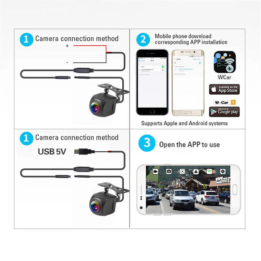 Cámara inalámbrica de visión trasera para coche, videocámara de marcha atrás,  fuente de alimentación USB, 5V