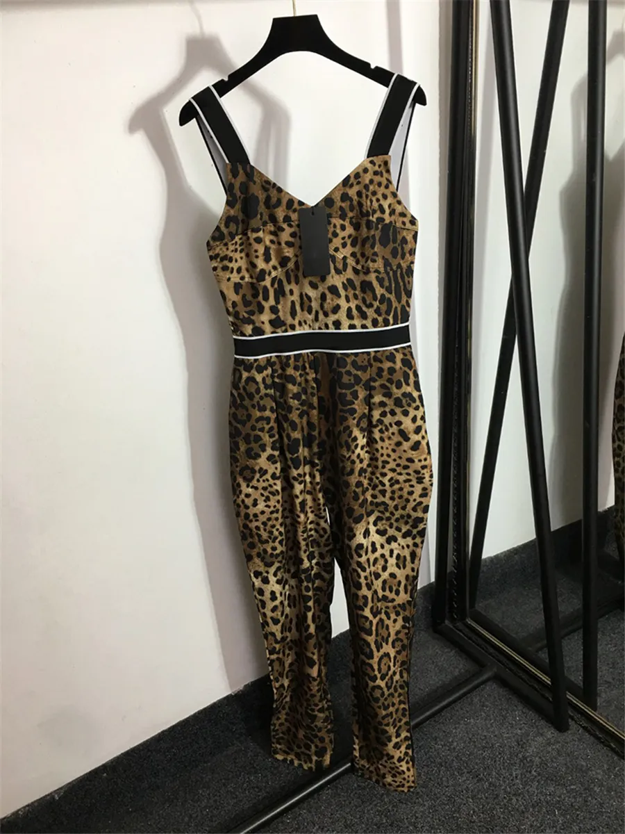 Luxury Leopard Womens Jumpsuits Sexy Sling Playsuit Summer Fashion Sexy Long Rompers