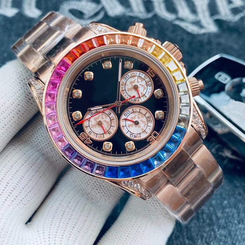 Montre Homme Rainbow Di Montres Mécaniques Automatiques Bracelet en Acier Inoxydable Classique Trois Yeux Six Aiguilles Conception Résistant aux Rayures Cristal Montre-Bracelet Montre de luxe