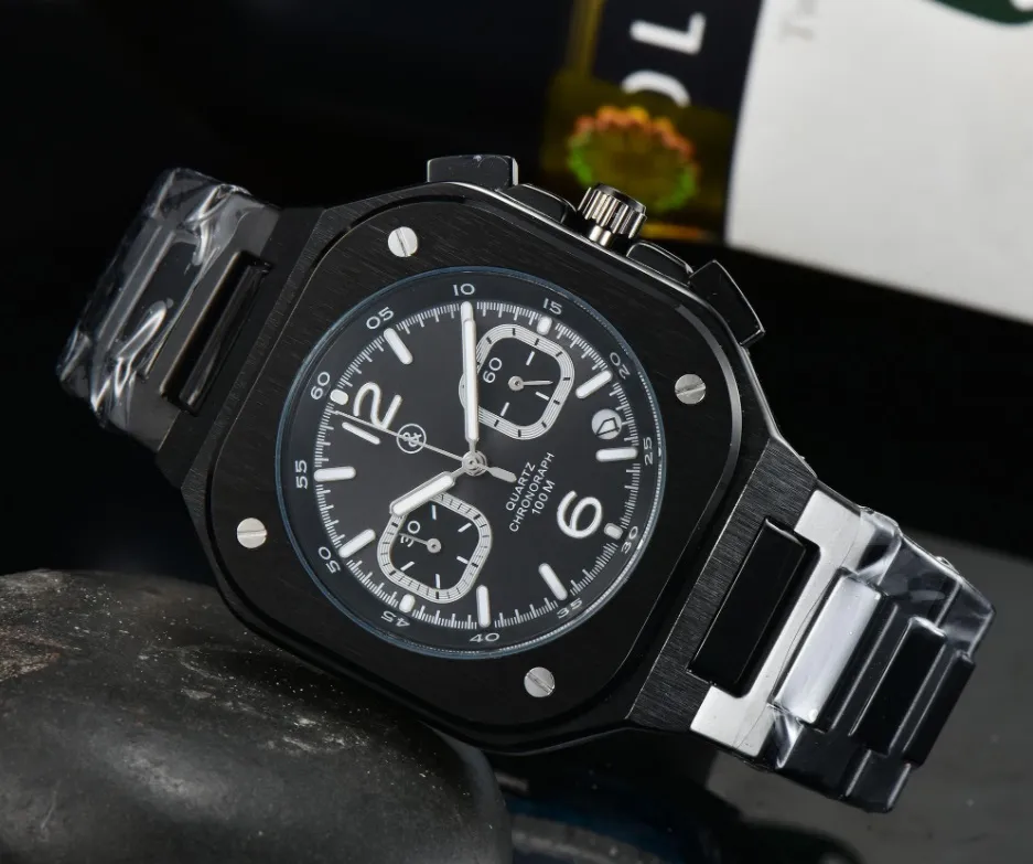 Wristwatches BR Model Sport Quartz Bell Luxury Multifunction Watch Business Full Stainless Steel Man Ross Square Wristwatch 003_voghion.com