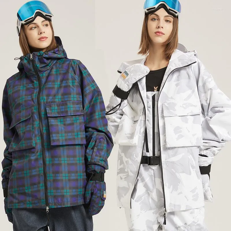 Giacche da sci Giacca da sci invernale Donna Uomo Tuta da snowboard da esterno Top Cappotto con cappuccio impermeabile antivento caldo ispessito