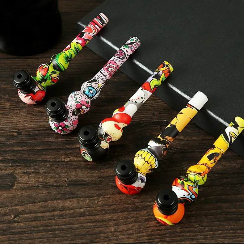 Colorful Pattern Portable Pipes Removable Dry Herb Tobacco Filter Silver Screen Bowl With Cover Innovative Design Handpipes Cigarette Holder DHL