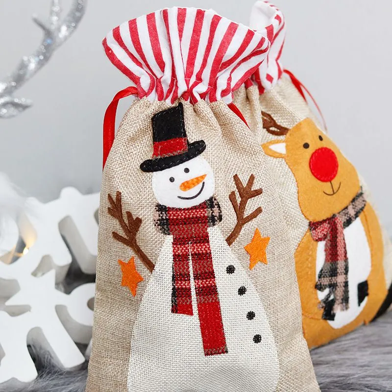 Bolsas de presente de Natal Papai Noel Sacks Candy Prinds Printed 3 Designs Bulk RRA340