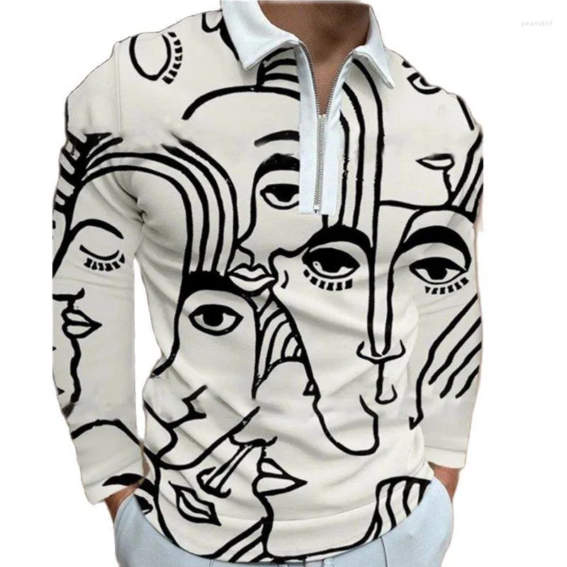 Men's Polos 2022 Spring Autumn Face Printed Men Polo Shirt Long Sleeve Business Clothes Luxury