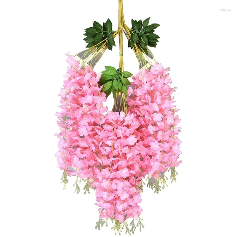Decorative Flowers Artificial Wisteria Hanging 12 Pcs Simulation Silk Flower Hydrangea For DIY Garland Vine String Home
