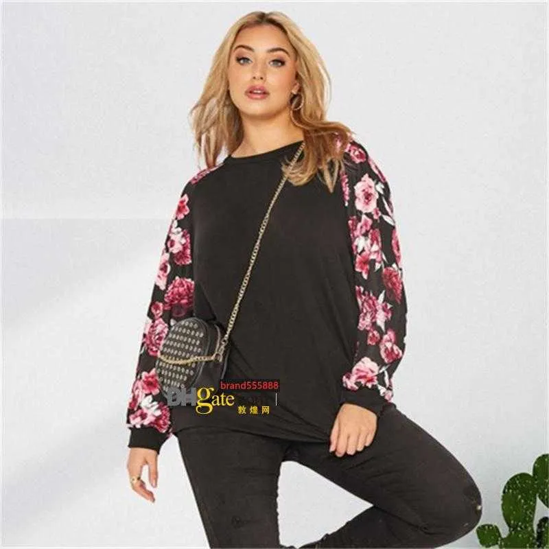 Women plus size Hoodies Sweatshirts fall winter clothes cycling plain panelled S-5XL pullover print Floral outerwear crew neck long sleeve sportswear stylish 04361