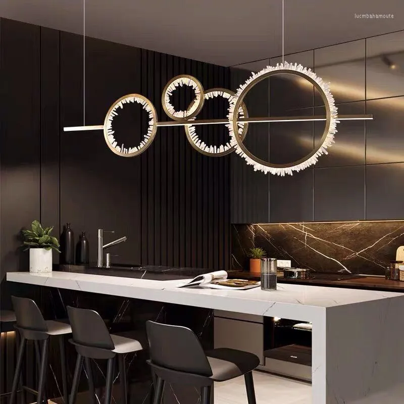 Chandeliers Nordic Light Luxury LED Restaurant Crystal Chandelier Modern Living Room Lamp Minimalist Bar Taichung Island Lighting