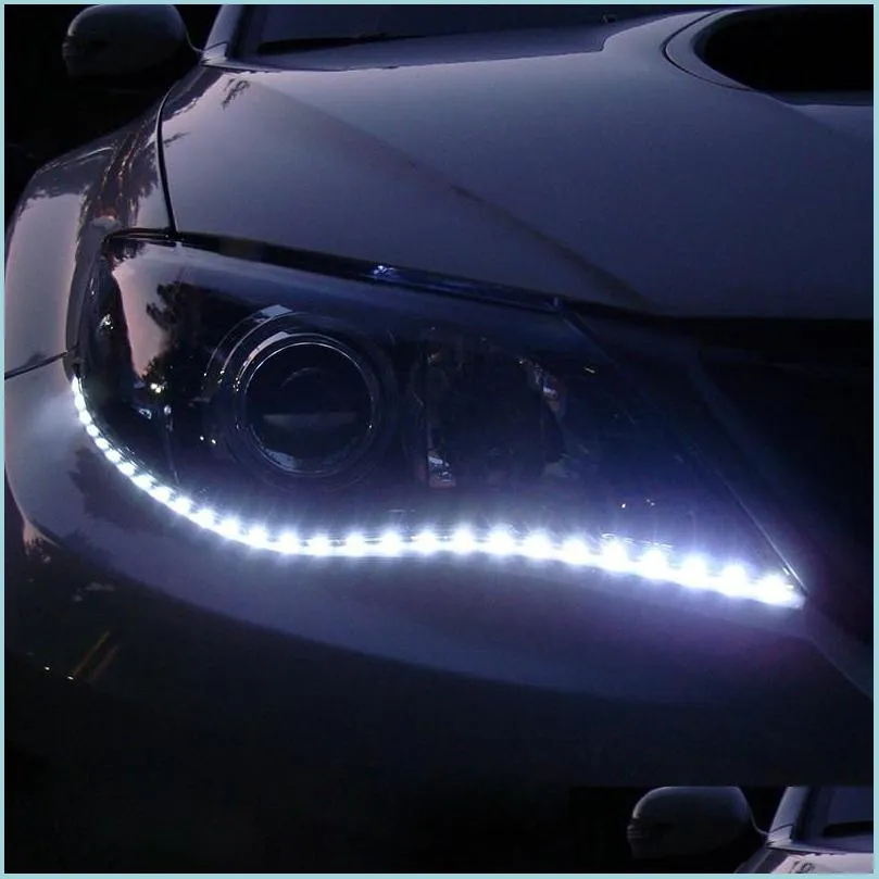 Dekoratif Işıklar Su geçirmez araba dekoratif esnek LED şerit yüksek güç 12v 30cm 15smd gündüz koşu ışık drl damla teslimat 202 dure