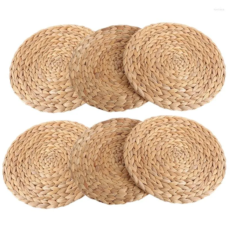 Lot de 6 sets de table tissés ronds pour salle à manger Set de table tressé en paille de 7,8 pouces Tissage antidérapant résistant à la chaleur