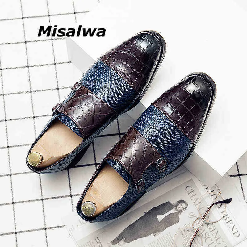 Dres sapato Misalwa 38 48 Tamanho Semi formal Men Oxford Shoe mais novo Crocodilo Padrão Blue Wedding Assembléia 220723