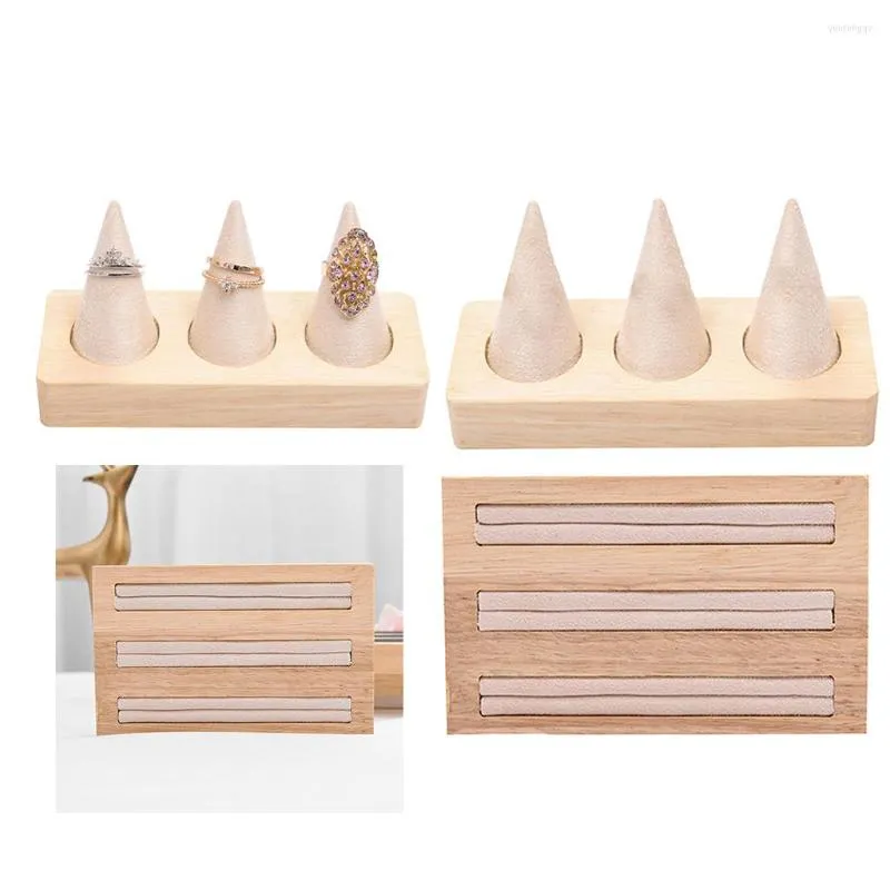 Jewelry Pouches 2 Pcs Wooden Earring Bangle Display Stand Ring Holder Rack Showcase Organizer Tray