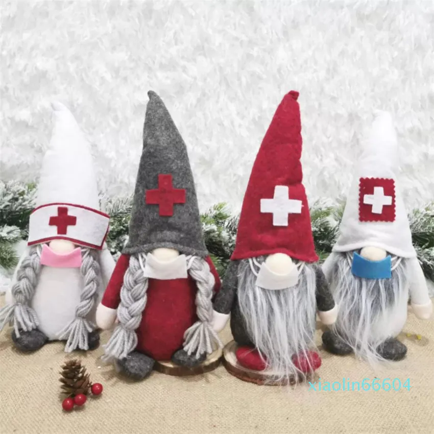 Christmas Doctor Nurse Gnome Plush Ornaments Swedish Santa Xmas Tree Decor Holiday Home Party Decoration