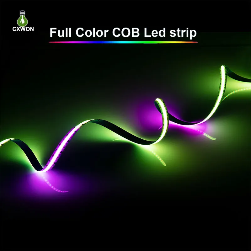 24V Dream Color LED Cob Lights WS2811 16,4ft/5m 720LEDS/M CRI90 Fita LED flexível brilhante 12 mm com Wi -Fi Bluetooth Sync 24Keys Remote Controller e adaptador