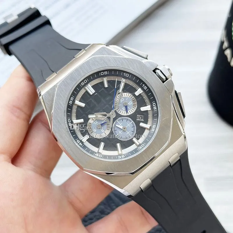 남성 비즈니스 시계를위한 기계적 시계 라이프 스틸 케이스 소프트 고무 스트랩 클래식 시계 44mm montre de luxe 다기능 손목 시계