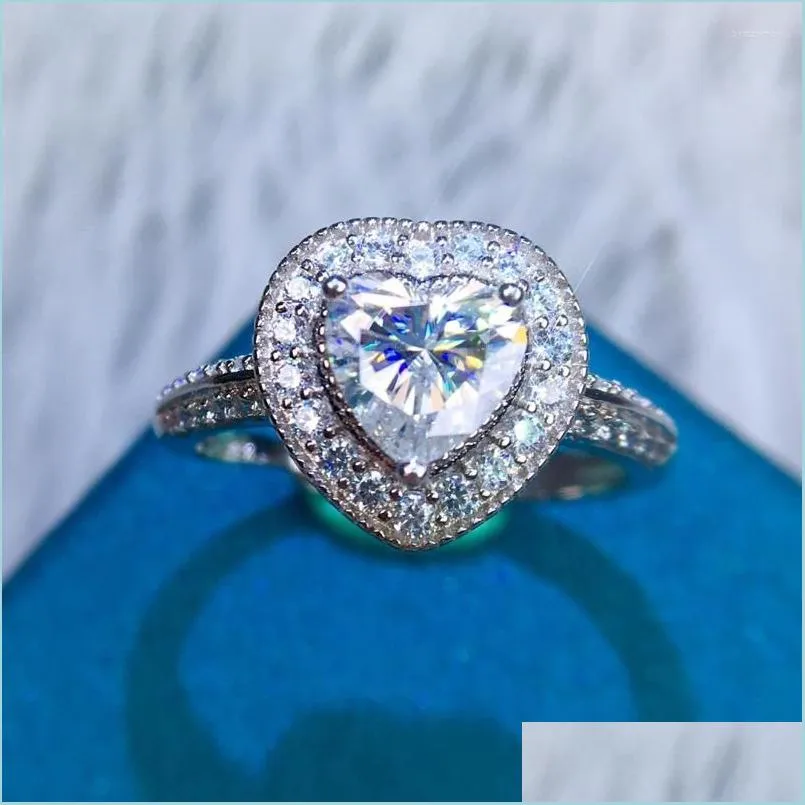 Cluster Rings Cluster Rings Sier 925 Original Brilliant Cut Diamond Test Past 1 D Color Heart Shaped Moissanite Gemstone Wedding Rin Dhbdj