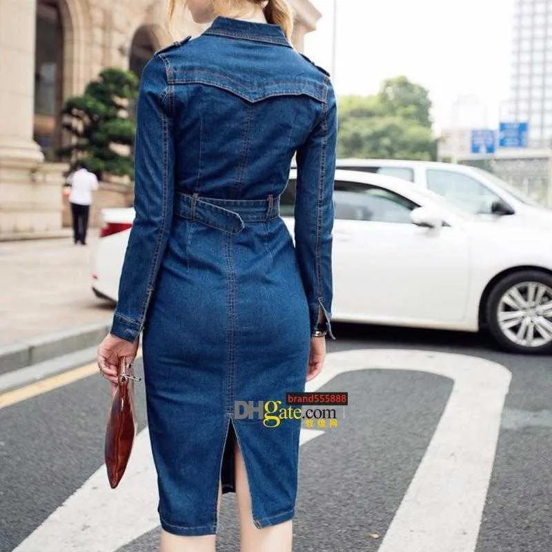sachin and babi light blue dress SMR9896 New Arrival Fashion Long Sleeve Denim Dress Women Slim Fit Jeans  Dresses Women Lady Elegant Girls Dresses With Belts