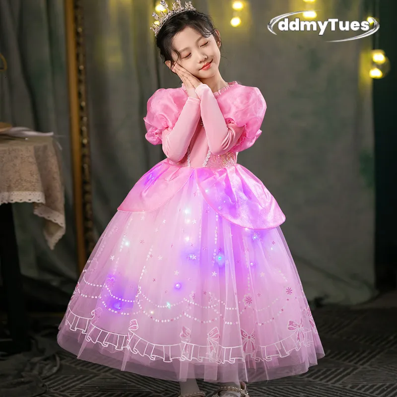 open lace back dress G.C Girls Light Up Elsa Dress Costume Toddler Princess Dress Up with Cape Kids Elsa Wig Crown Wand Toys Halloween Cosplay Birthd