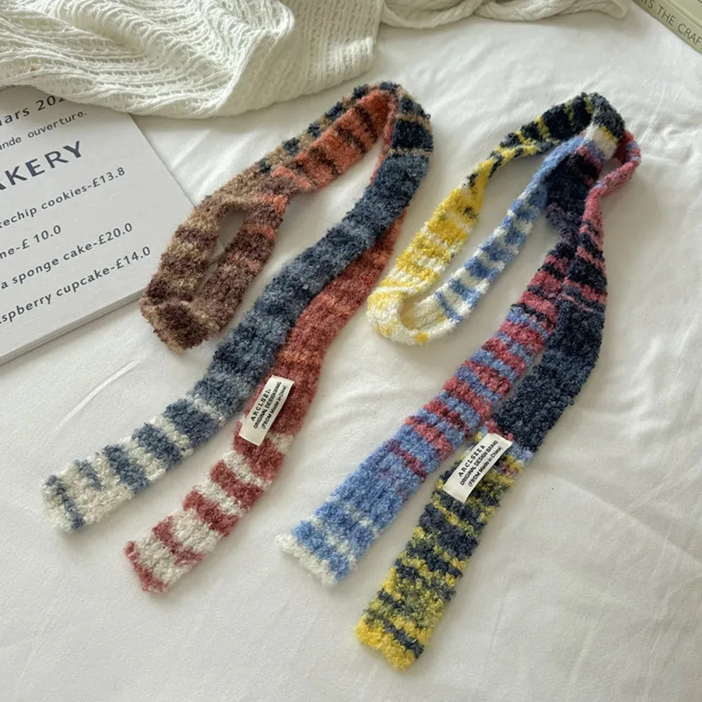 Y2K Multicolour Knitted Scarf, Rainbow Stripe Long Narrow Scarves ...