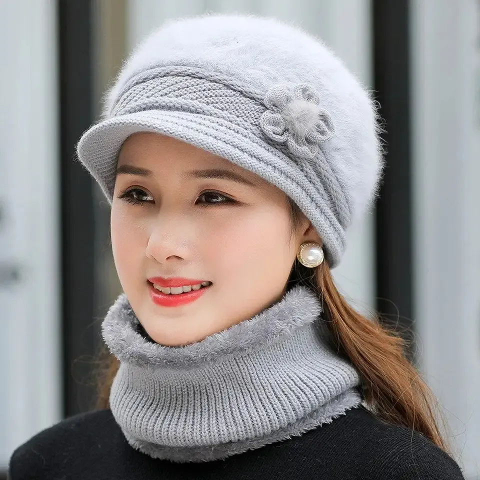 Muts, sjaal en handschoenen sets dames beanie wintermuts warme muts sjaal set gebreide muts en beschermend masker tweedelig pak skimuts outdoor wollen muts loopmuts, wit, One size