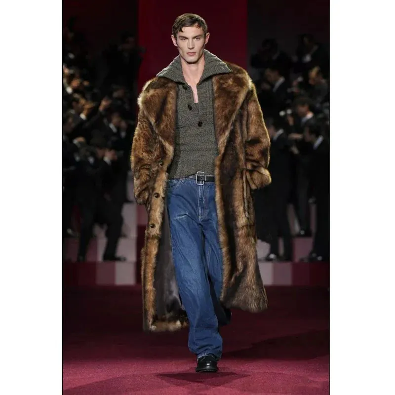 Mens Fur Coat Style Mink Fur Long Coat With A Suit Collar Winter